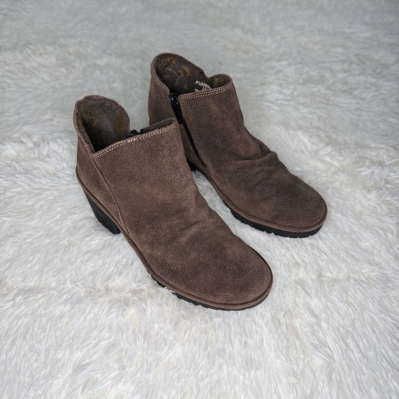 Fly London Wezo Brown Suede Leather Zip Ankle Boots Block Heel EU 39 US 8 - 8.5 - Picture 1 of 8